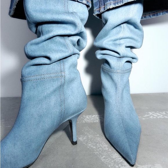 NWT Zara Denim Knee-High Boots Sz 9 - Picture 2 of 16